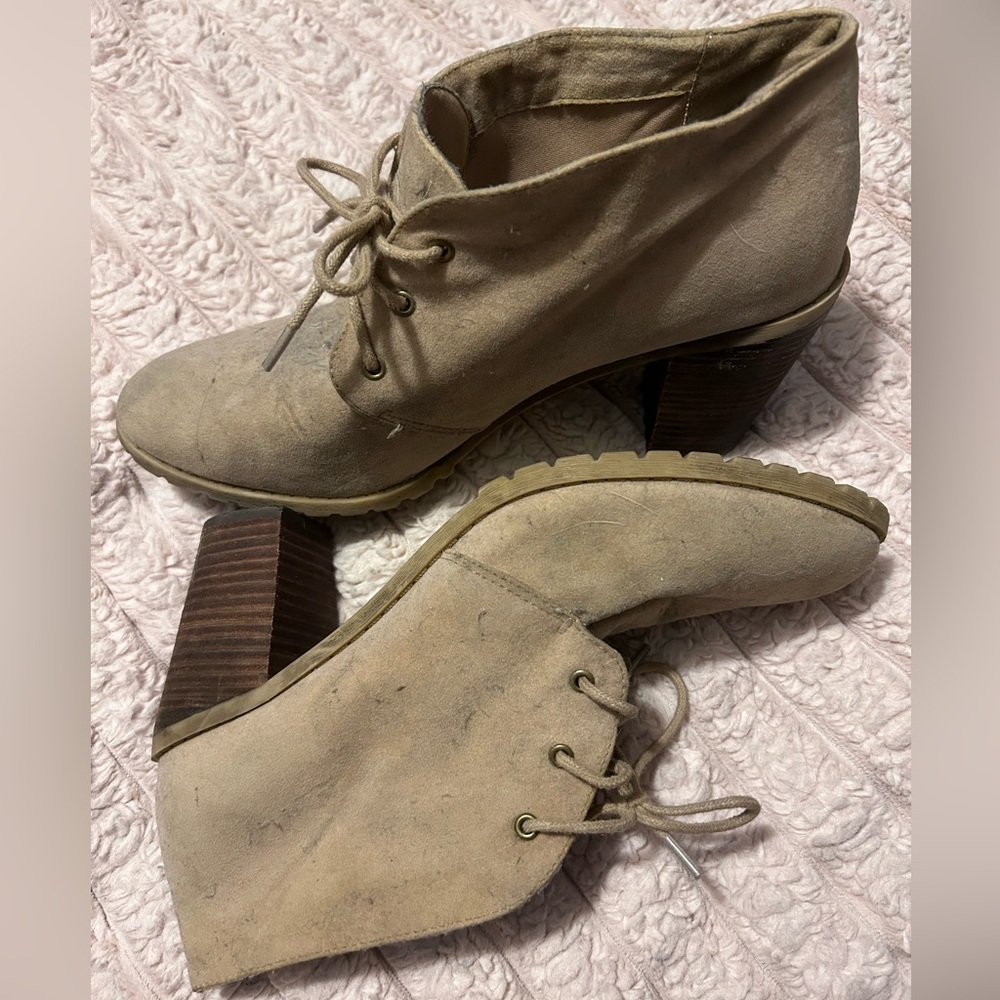 Tan wedged booties